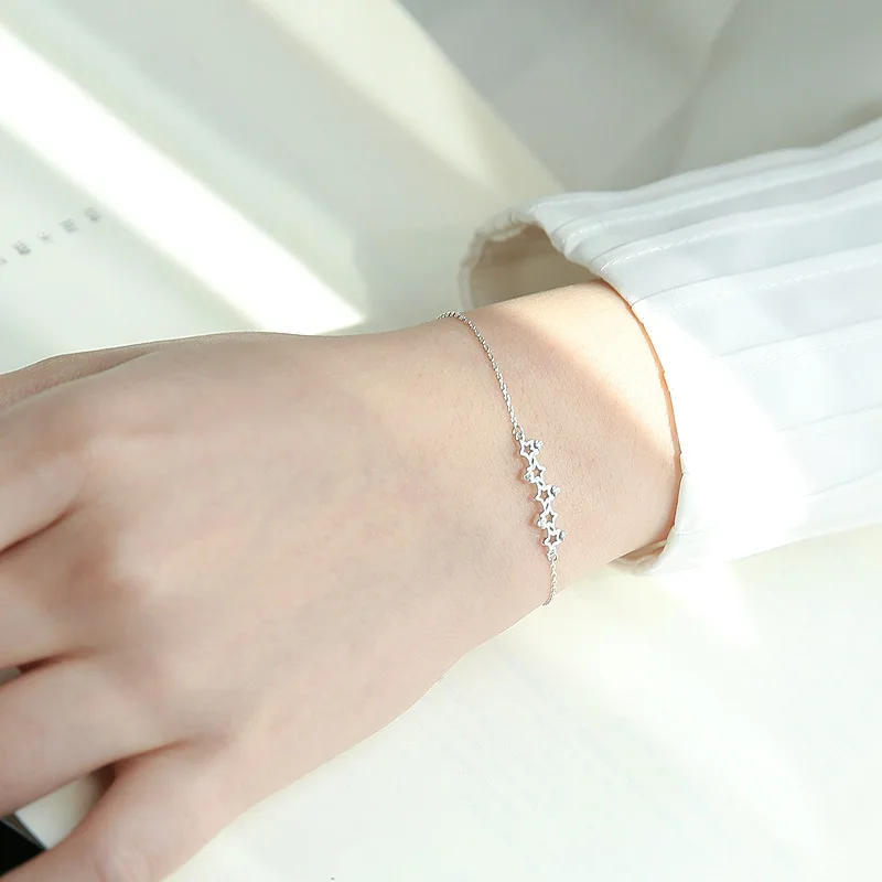 Новые дизайнерские Серебряные Пять полых браслеты со звездами 925 AAA сверкающий циркон браслет для женщин Свадебные модные ювелирные изделия