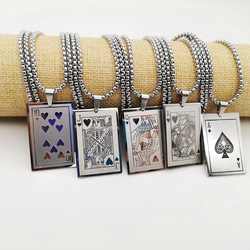 Ожерелье с кулоном из нержавеющей стали AW Ace Jack Queen King ожерелье игральными картами