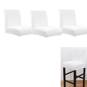 

3x Stretch Short Back Dining Chair Cover Bar Stool Seat Slipcover White