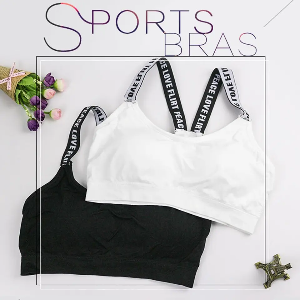 English Letter Tape Wrapped Chest Seamless Steel Ring Free A Sports Bra Female Backing Tape English Letter Sports Bra