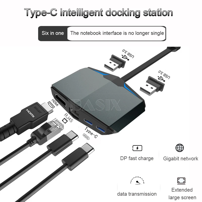 Basix концентратор usb type c к HDMI VGA RJ45 Gigabit Ethernet портом Thunderbolt 3 адаптер для Macbook pro huawei P20