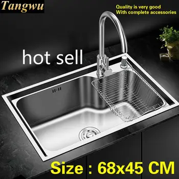 Buy Free Shipping Household Luxury Kitchen Single Trough Sink Wash The Dishes Food-grade 304 Stainless Steel Hot Sell 680x450 MM