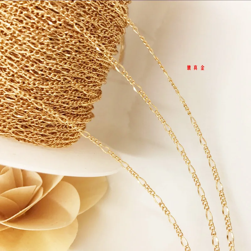 

DIY Jewelry Accessories Gold Plated Copper Chain 24k Gold 3 + 1 Chain Curb Necklace in Man