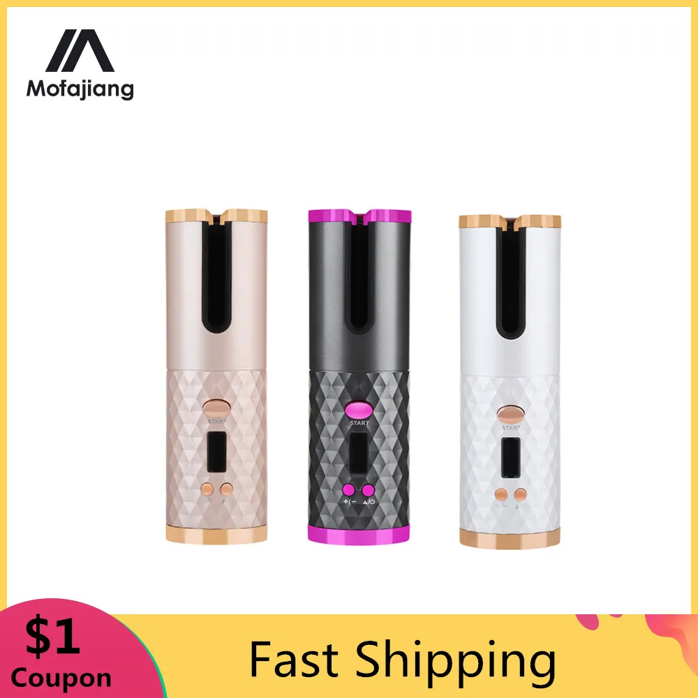 Cordless Automatic Hair Curler Corrugation for Hair Curling Iron Curls Waves LCD Display Ceramic Curly Rotating Styler Women