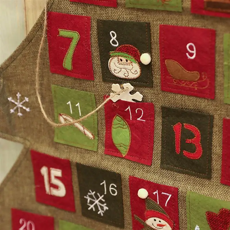 Creative Linen Christmas Countdown Calendar Hanging Christmas Tree Shape Decorations Advent Calendar Christmas Necessities