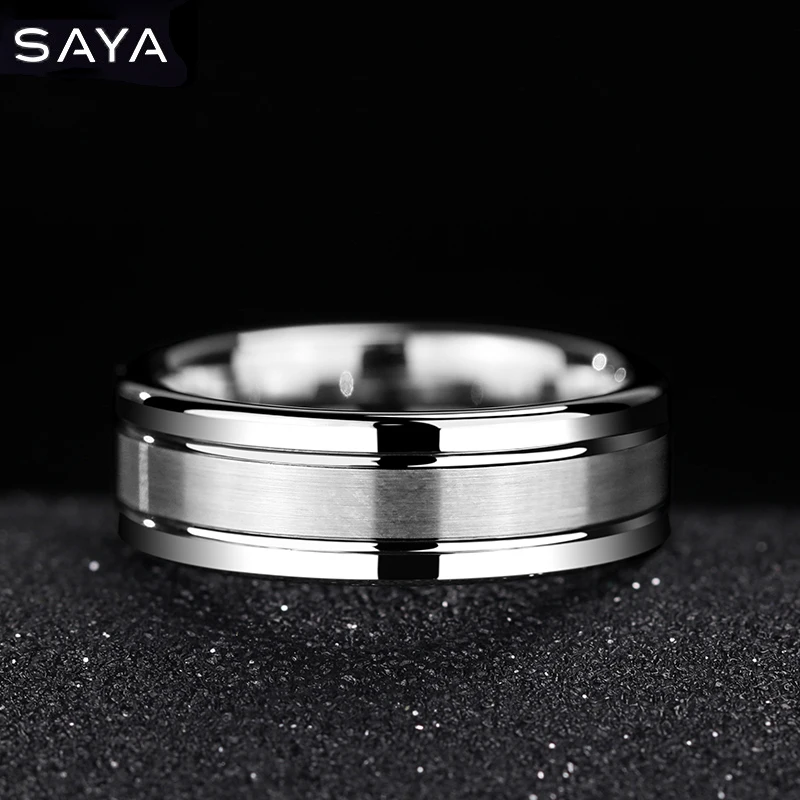 

White Tungsten Carbide Ring, Brushed the Surface Two Grooving Engraving, Classic Design High Polished, Customized