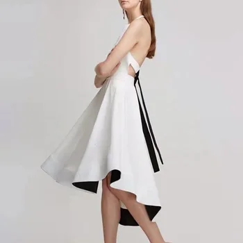 

OUSHANG mid-length ladies style contrast color women's dress new halter neck halter high waist lace dress