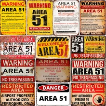 Carteles De Metal Винтаж Area 51 Предупреждение Бар Декор Винтаж металлический знак Wall Art Для для гаража паба кафе стены Стикеры 20*30 см