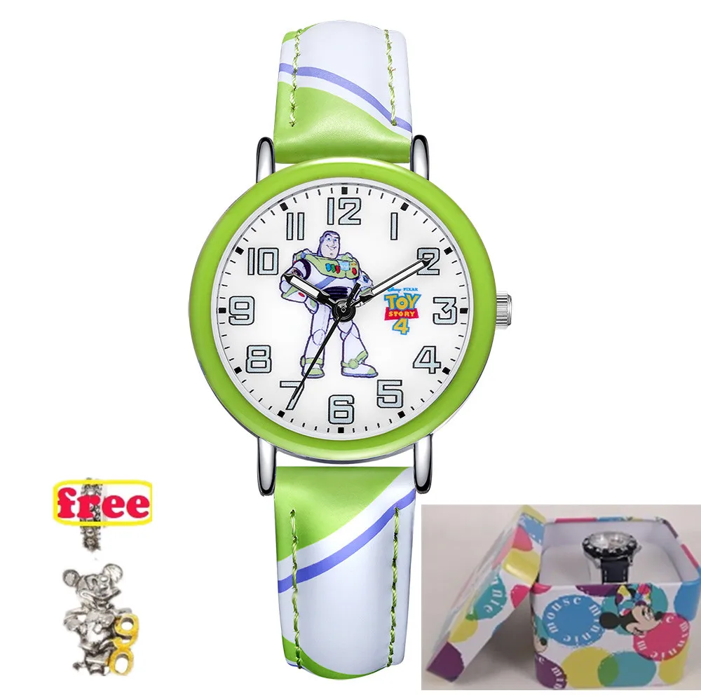 Disney оригинальная игрушка История PIXAR Woody Buzz Lightyear дети детство друг кварцевые часы PU Группа водонепроницаемые часы подарок для детей - Цвет: green-box plus gift