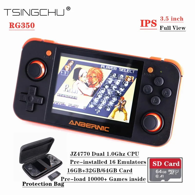 

TSINGO Linux System RG350 Retro Game Console 3.5inch IPS Screen 16GB+32GB/64GB 10000+ Games inside RG 350 Handheld Game Player