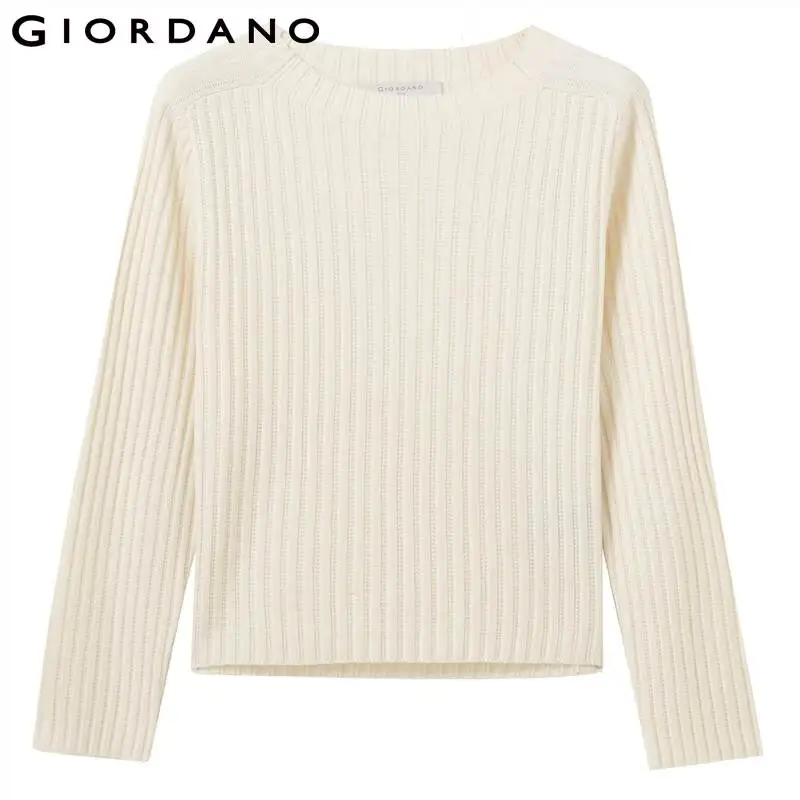 Giordano женские свитера круглый вырез, длинный рукав пуловер Soild Гладкий Kitted Повседневный Sueter Mujer Invierno 97359682