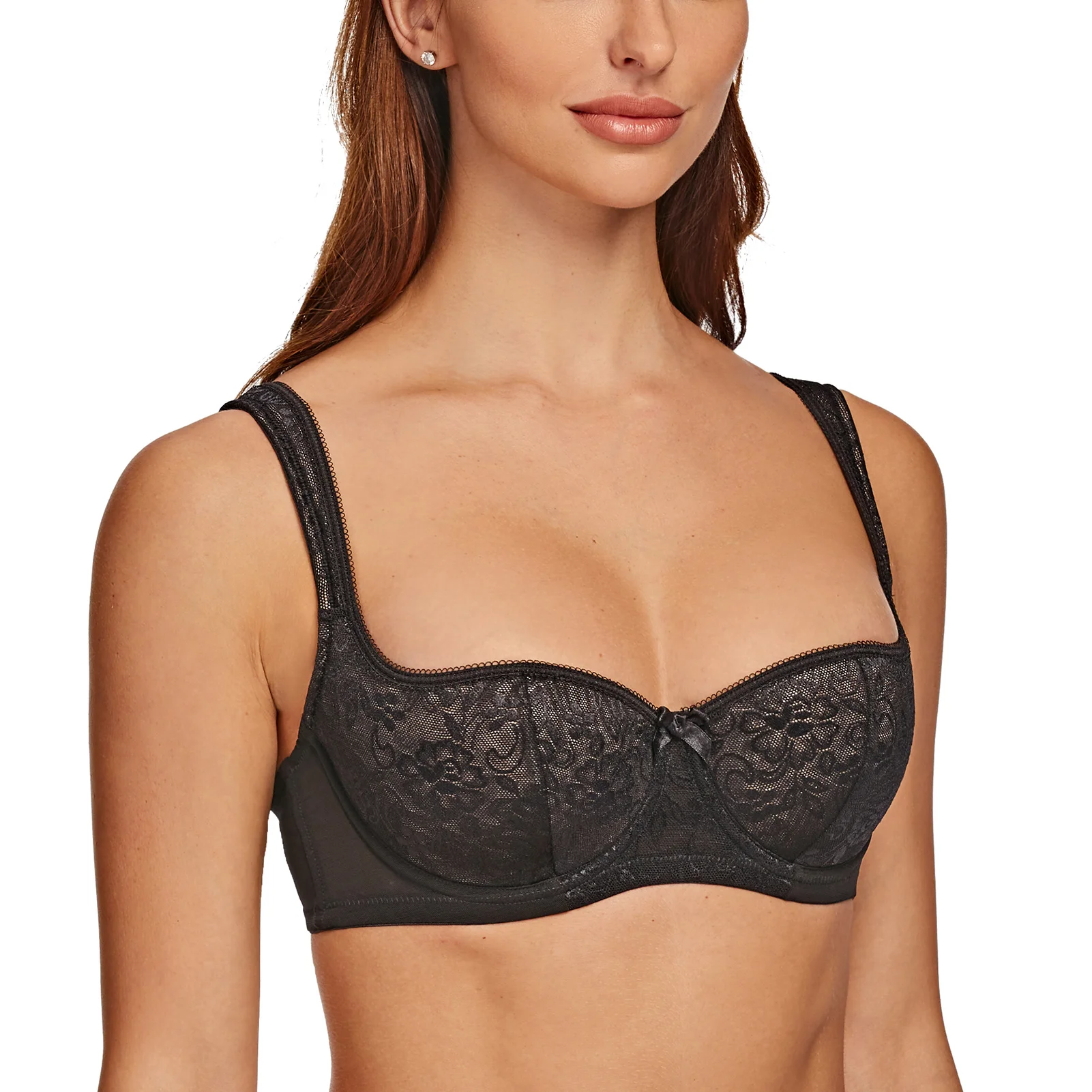 MELENECA Women's Balconette Bra with Padded Strap Half Cup Underwire Sexy Lace