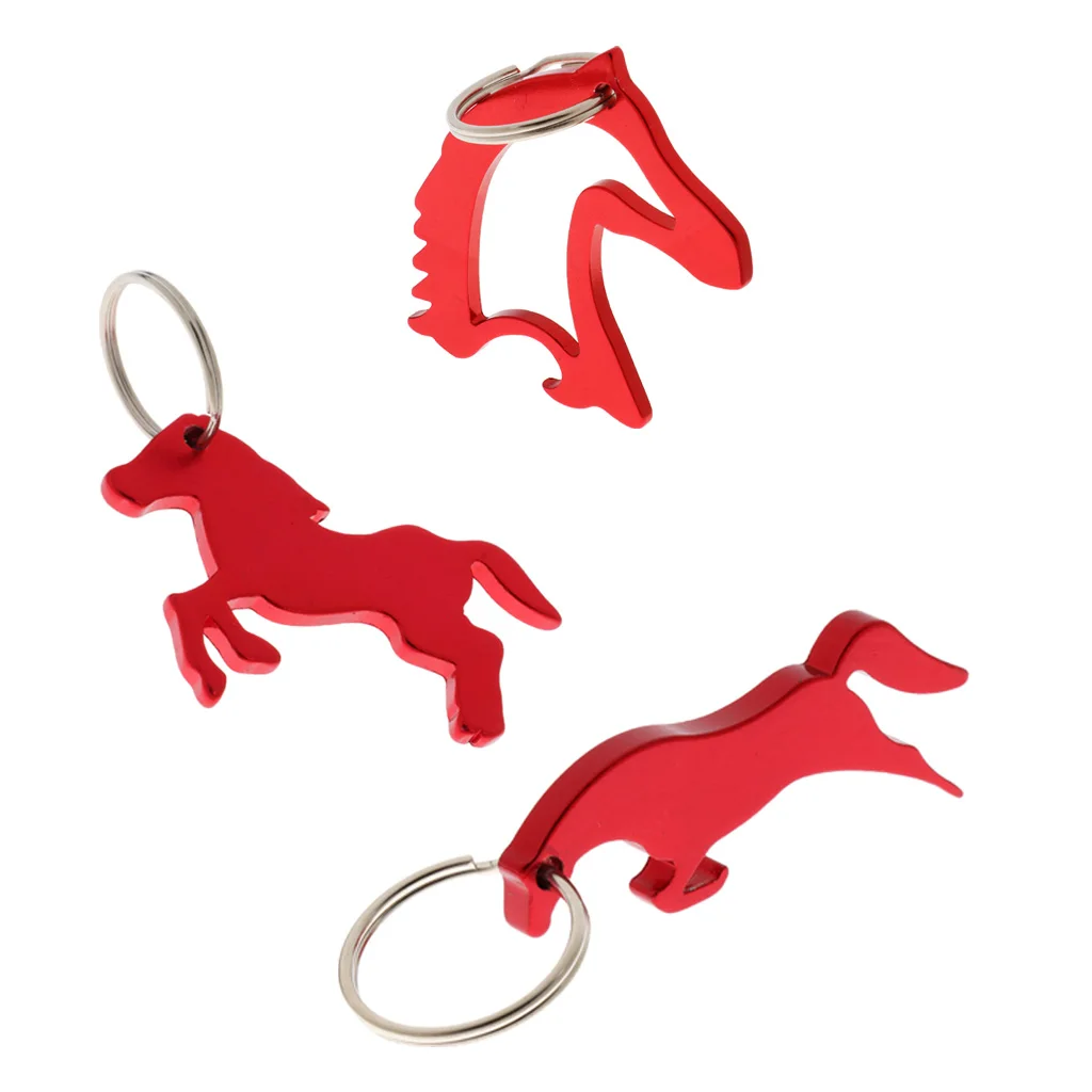 3 style Aluminum Horse Pattern Can Bottle Opener Keyring Keychain Bag Pendent - Red