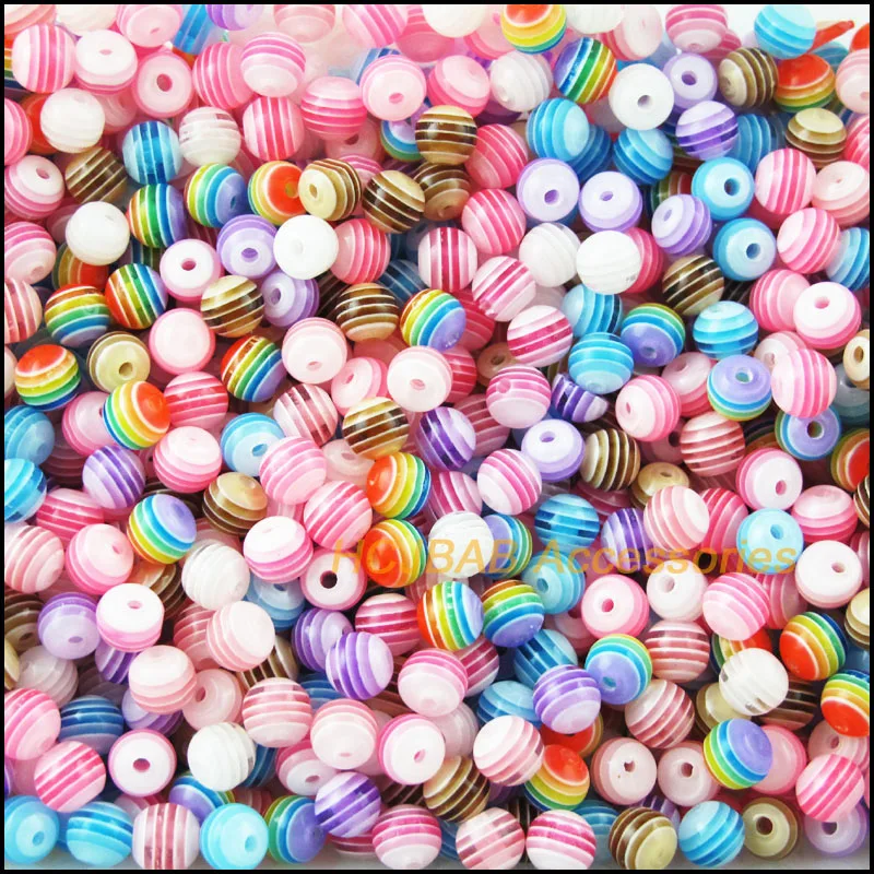 

80 New Ball Rainbow Charms Resin Round Spacer Beads Mixed 6mm