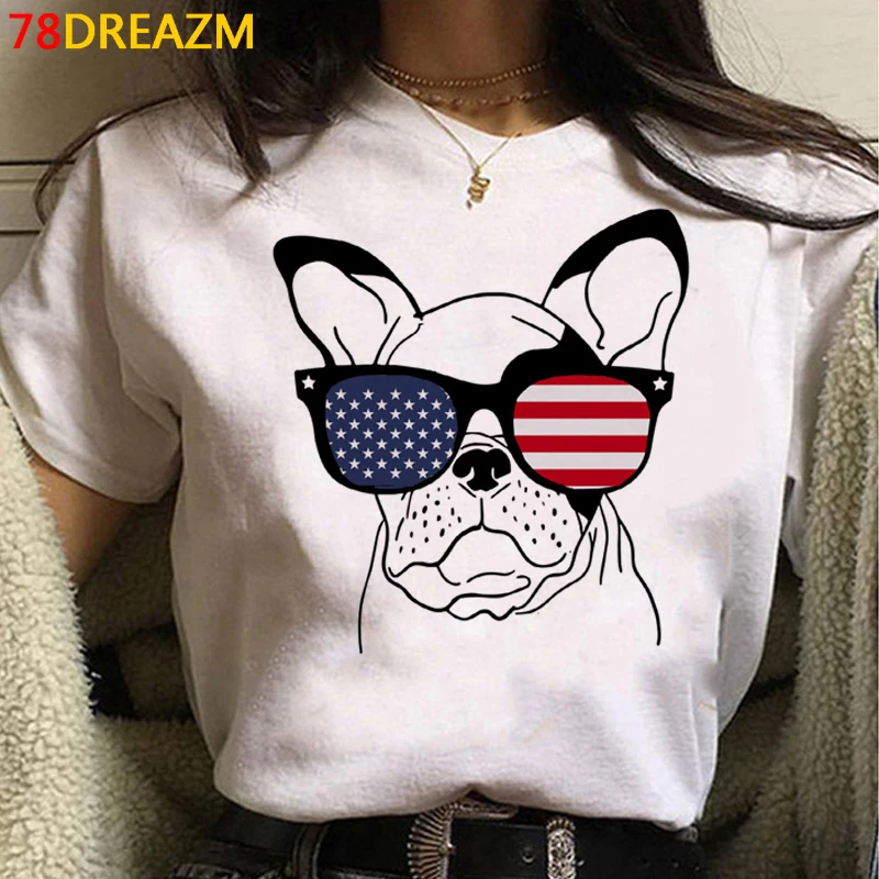 French Bulldog top tees summer top femme white t shirt kawaii 2021 plus size top tees streetwear harajuku friends t shirt Tees