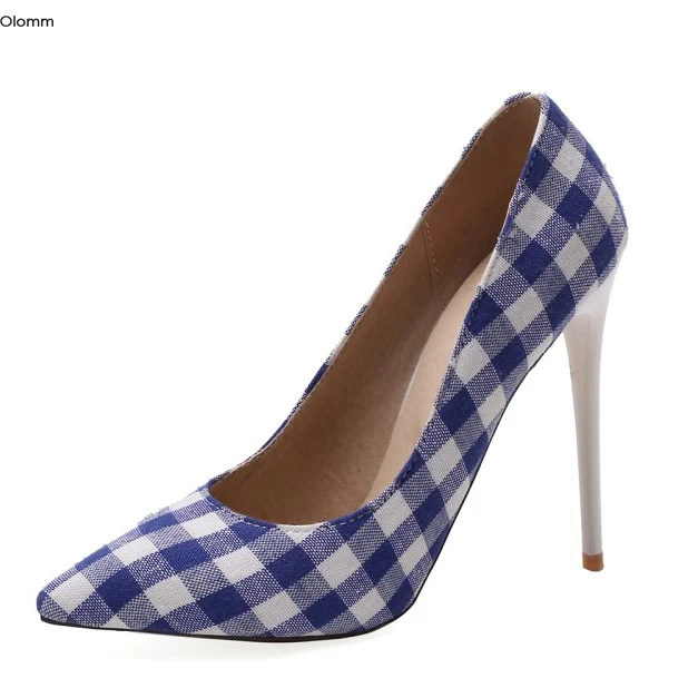 

Olomm New Arrival Handmade Women Pumps Stiletto Heels Pumps Pointed Toe Elegant Blue Red Party Shoes Women Plus US Size 5-15