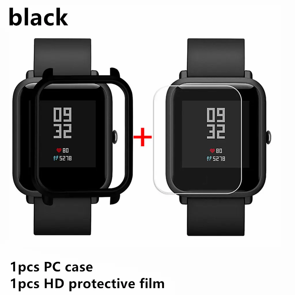 SkeYou HD протектор экрана тонкий+ красочные PC Рамка Защитные чехлы для Huami Amazfit Bip PC чехол с HD защитной пленкой