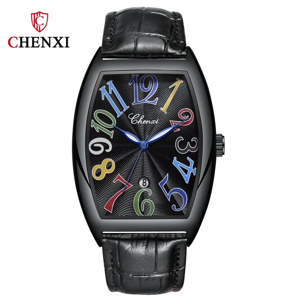 CHENXI Роскошные брендовые квадратные часы для мужчин кварцевые Бизнес водонепроницаемые Tonneau из натуральной кожи золотые наручные часы для мужчин - Цвет: all black