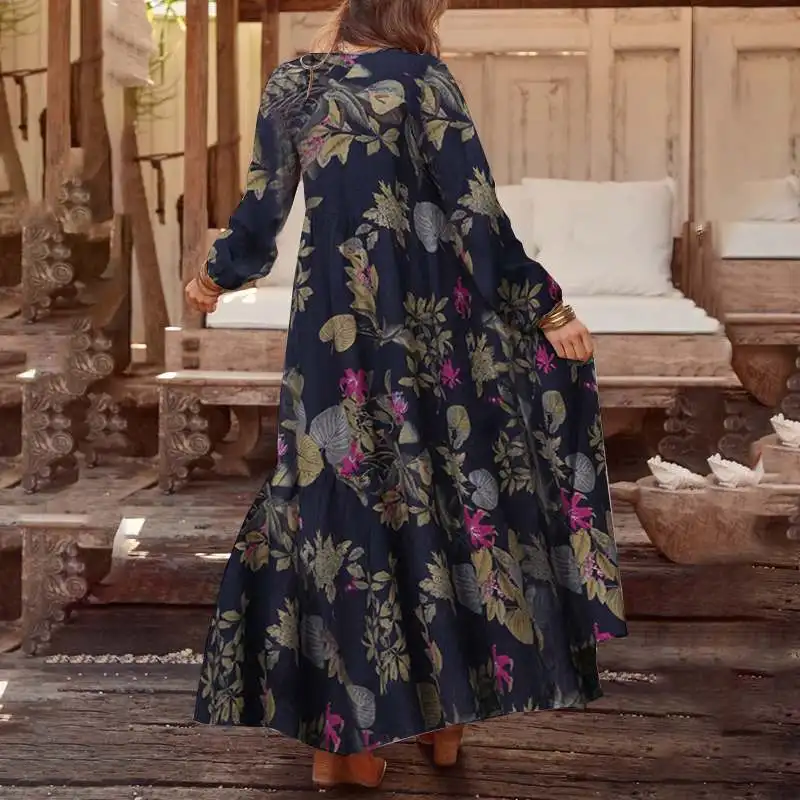 Autumn Long Sleeve Long Maxi Dress WomenPlaid Dress ZANZEA 2020 Casual Summer Sundress Loose Fashion Vestidos Party Robe