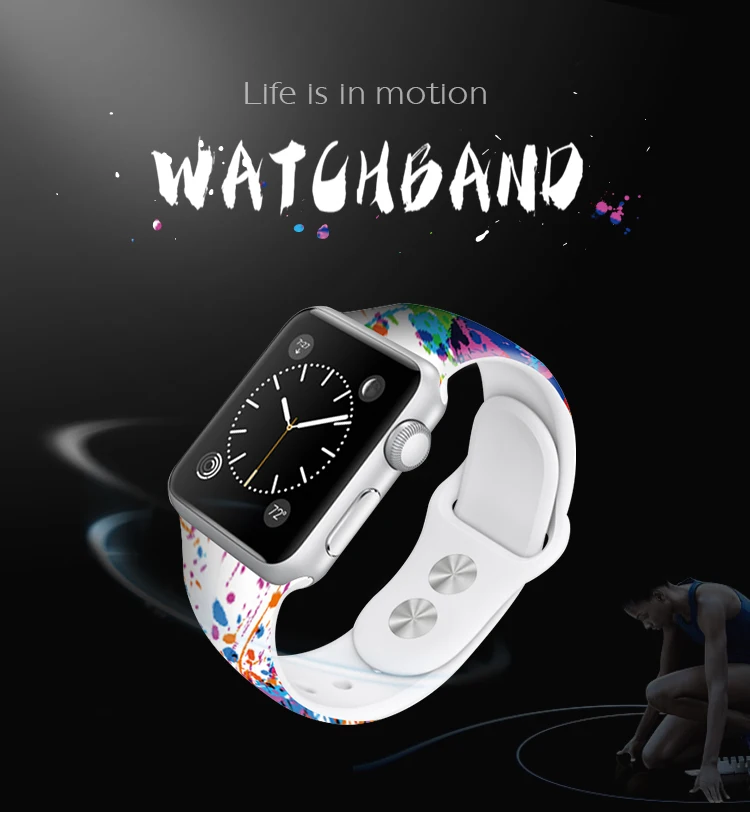 Силиконовый ремешок для Apple watch, ремешок 40 мм, 44 мм, iWatch, браслет 38 мм, 42 мм, дизайн с печатными чернилами, браслет, Аксессуары для Apple watch