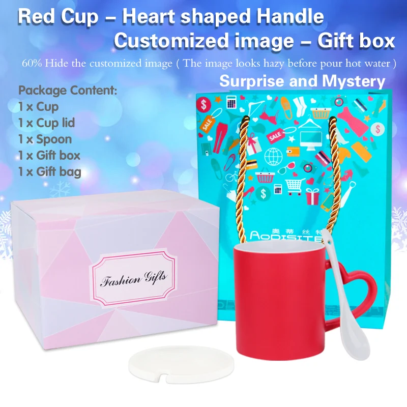 Red package Индивидуальная картина с изображением волшебных чашек на керамической изменяющая цвет чашка горячей водой DIY Изменение цвета Чайная Кружка Кофейные кружки - Цвет: Red package