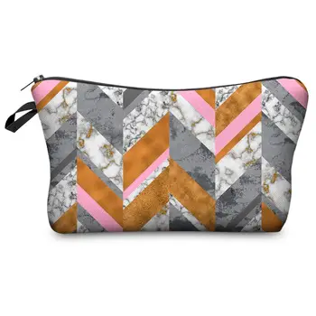 

Women Lady Travel Makeup Bag Marble Triangles Printing Cosmetic Pouch Purse Casual Storage Organizer