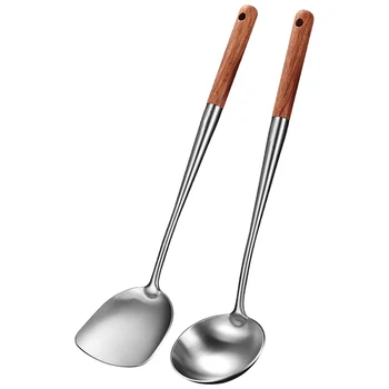 

Wok Spatula and Ladle Tool Set, 17 Inches Spatula for Wok, Stainless Steel Wok Spatula