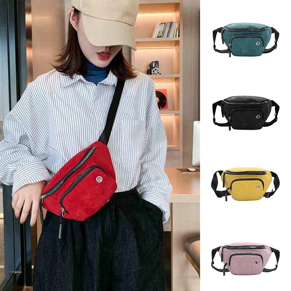 Aelicy Waterproof Waist Bag Men Female Corduroy Functional Money Phone Belt Belt Bag With 2 Zipper Bags Large Capacity 1024
