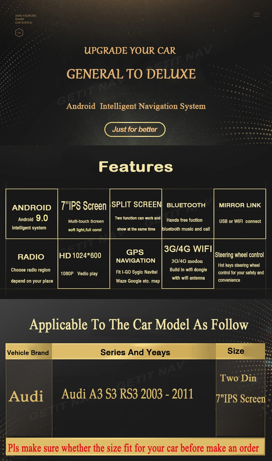 Best DSP Chip IPS Android 9.0 CAR DVD GPS For Audi A3 8P 2003-2012 S3 2006-2012 RS3 Sportback 2011 multimedia player stereo radio 0