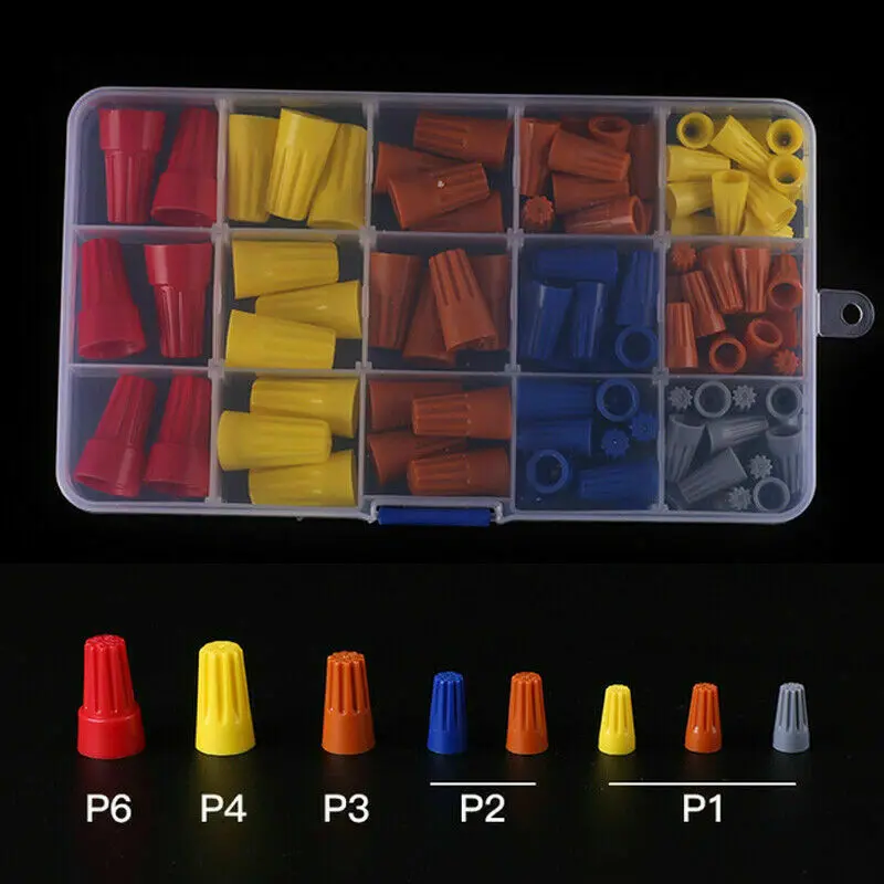 

102pcs Wire Connector Twist Electrical Nut Spring Cap Assortment Kit Set P1~P6