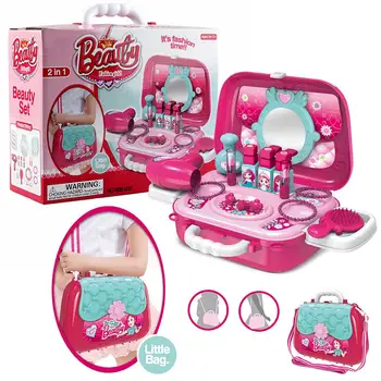 

Pretend Play Kids Toys Makeup Set Hairdressing Simulation Plastic Toy For Girls Dressing Cosmetic Travel Handbag Box