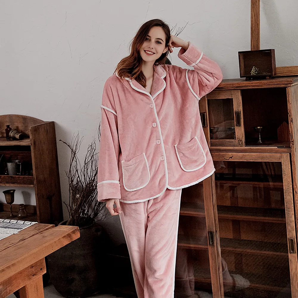 Pajamas for Women Flannel Pajamas Winter Version of The Thick Long-sleeved Trousers Pajamas Two-piece Home ClothesSleepwear