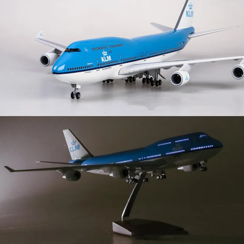Коллекция 1:157 литая под давлением пластиковая Смола самолет 47 см BoeingB747 KLM модель королевских голландских авиалиний светильник с колесами