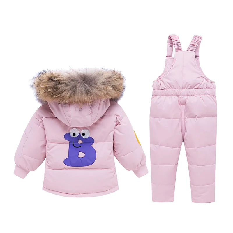 Детский пуховик для холодной русской зимы комплекты одежды для малышей пуховое пальто для девочек+ комбинезон, детский зимний костюм Одежда для маленьких девочек