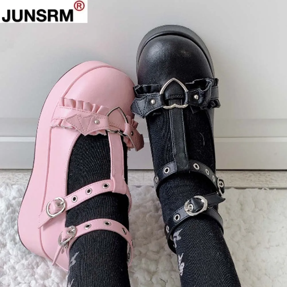 JUNSRM-zapatos de tacón alto estilo lolita para mujer, calzado con cuñas de plataforma, estilo gótico, cosplay