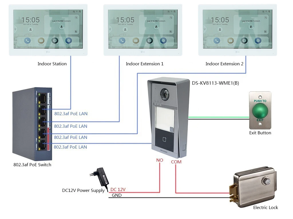 HIK international version Multi-Language DS-KH9510-WTE1 Indoor Monitor,802.3af POE, app Hik-connect,WiFi,Video intercom