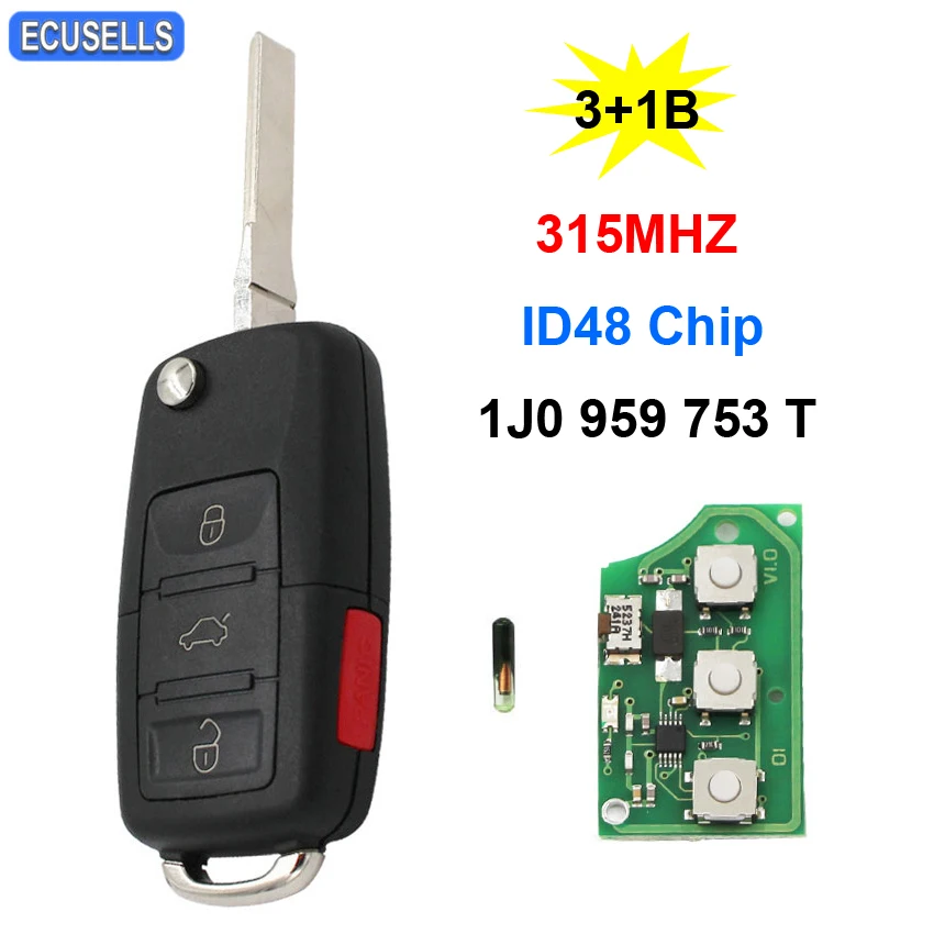 3+1/4 Button Folding Flip Remote Key Fob Smart Car HLO1J0959753T 1J0 959 753 T Uncut Blade For Volkswagen Passat Golf Beetle | Автомобили