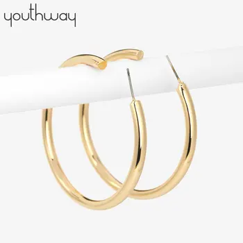 

55mm Large Hoop Earrings Statement Jewelry Lightweight Chunky Open Gold Plated Brass Smooth Circles Hoop Earrings For Women