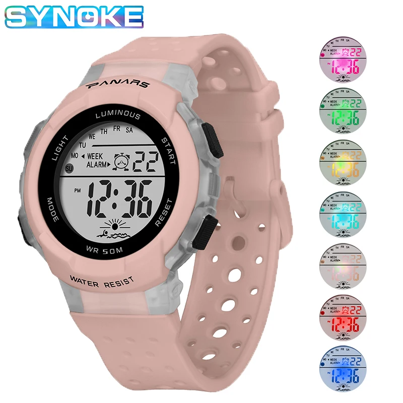 SYNOKE Band Watches For Kids Girls 50M Waterproof Digital Electronic Watch Kid Student Sport Style Colorful luminous Clock Hours afbeelding