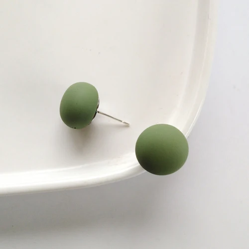 S925 needle Women Jewerly Cute Colorufl Ball stud Earrings Sweet Design Pink Yellow Green Round Bead Earrings Girl Female Gifts S925 needle-Gren