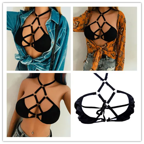 Womens Hollow Strappy Bustier Plus Size Lingerie Corset Push Up Top Bralette Bra Black Underwear