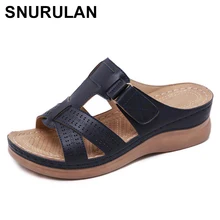 SNURULAN/Новые Босоножки на платформе; женская летняя обувь; слипоны в стиле ретро; шлепанцы на танкетке; большие размеры; Повседневная Shoes36-43