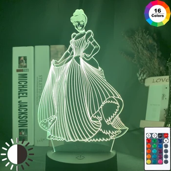 

Princess Cinderella Figure 3d illusion lamp 16 Colors Changing Remote Nightlight for girls Bedroom Decoration Led Night Light
