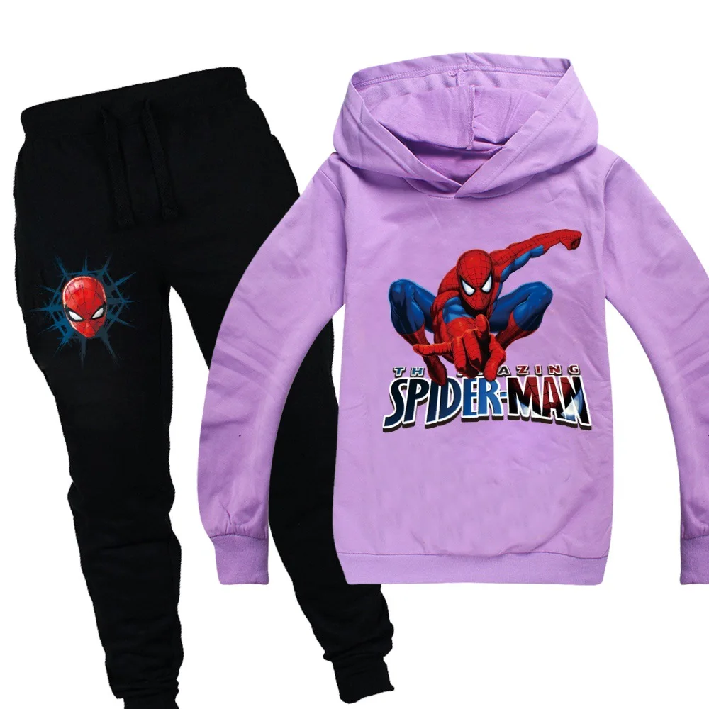 Толстовка с символикой Человека-паука, Детские свитшоты модная детская футболка с капюшоном пальто для маленьких девочек детская одежда повседневные футболки для мальчиков, спортивная одежда - Цвет: Purple