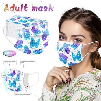 

50pc Adult's Butterfly Printed Mask Disposable Protective Face Masks Masque De Protection Mondmaskers Mascarilla Mujer Masques