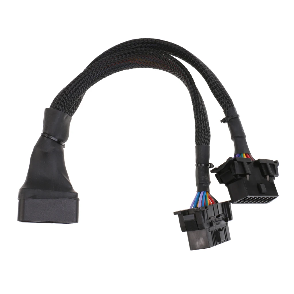 1 to 2 OBD2 16 Pin Male to Female Y Splitter Extension Cable Connector 