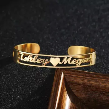 

AurolaCo Fashion Trend Custom Name Bracelet Personality Open Stainless Steel Cuff Couple Bracelet Jewelry Birthday Gift