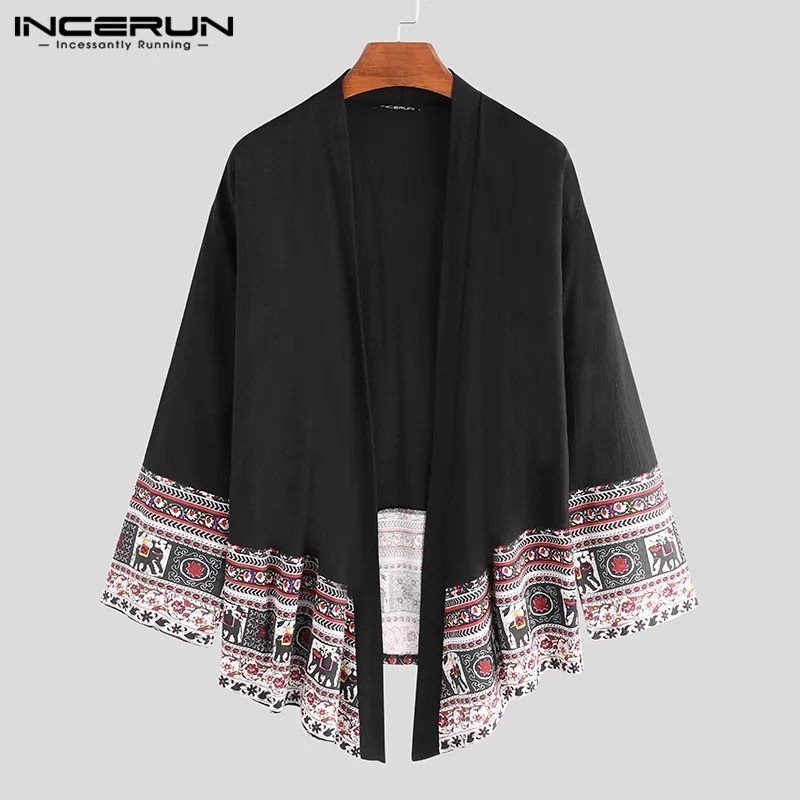 

INCERUN Men Outerwear Ethnic Style Print Long Sleeve Cardigan 2019 Kimono Retro Casual Men Trench Coats Streetwear Jackets S-5XL