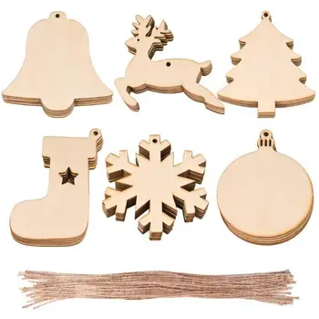 

10PCS/Pack DIY Christmas Snowflakes Deer Tree Pattern Wooden Pendants Ornaments Christmas Party Decorations Xmas Tree Ornaments