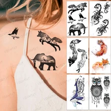 

Waterproof Temporary Tattoo Sticker Wolf Elephant Eagle Animal Moon Mountain Forest Black Tatoo Arm Leg Fake Tatto Woman Man